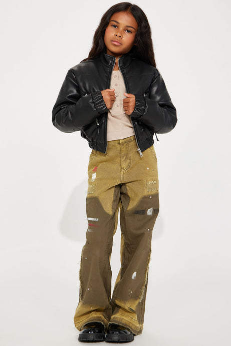 Mini Puff Baby Faux Leather Bomber Jacket