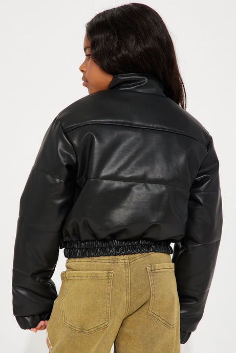 Mini Puff Baby Faux Leather Bomber Jacket