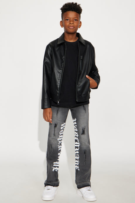 Mini Embroidered Skull Faux Leather Jacket