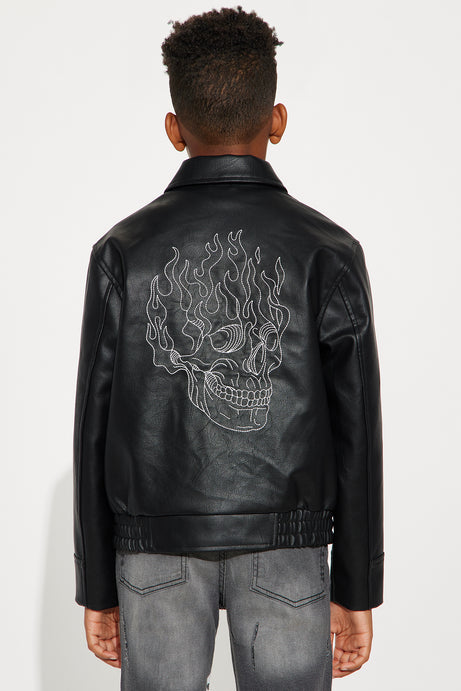 Mini Embroidered Skull Faux Leather Jacket